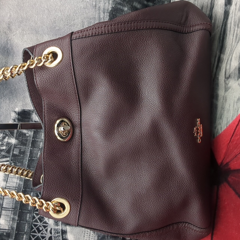 Coach Deep Burgundy Edie Leather Bag - Picture 2 of 16